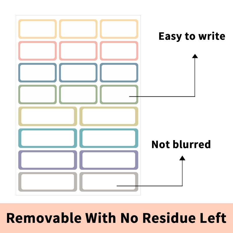 STARLIBOO Removable Labels, Removable Colored Labels Stickers, Self-Adhesive Rectangular Stickers Water/Oil/Tear Resistant for Storage/Classroom/Home (2 Size, 300 Labels) - Image 3